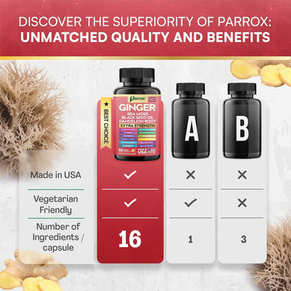 Parrox Ginger 16-in-1 Formula – Ginger, Black Seed Oil, Turmeric & Sea Moss (2 Pack)