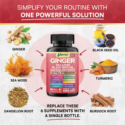 Parrox Ginger 16-in-1 Formula – Ginger, Black Seed Oil, Turmeric & Sea Moss (2 Pack)