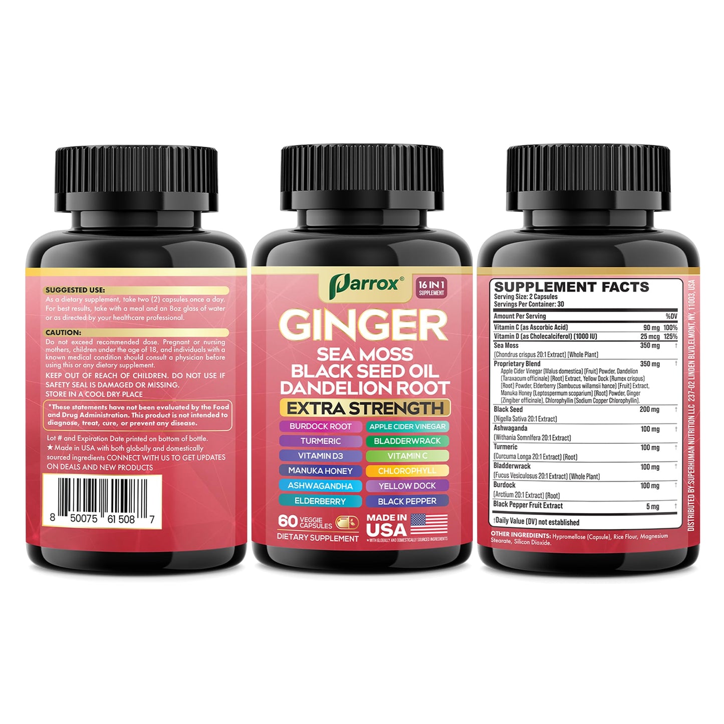 Parrox Ginger 16-in-1 Formula – 3 Pack | Ginger, Turmeric, Sea Moss & More