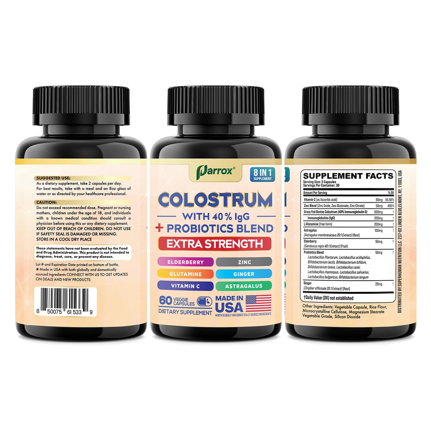 Parrox Colostrum Capsule - 8 in 1 Grass-Fed Bovine Boost, 120 Caps