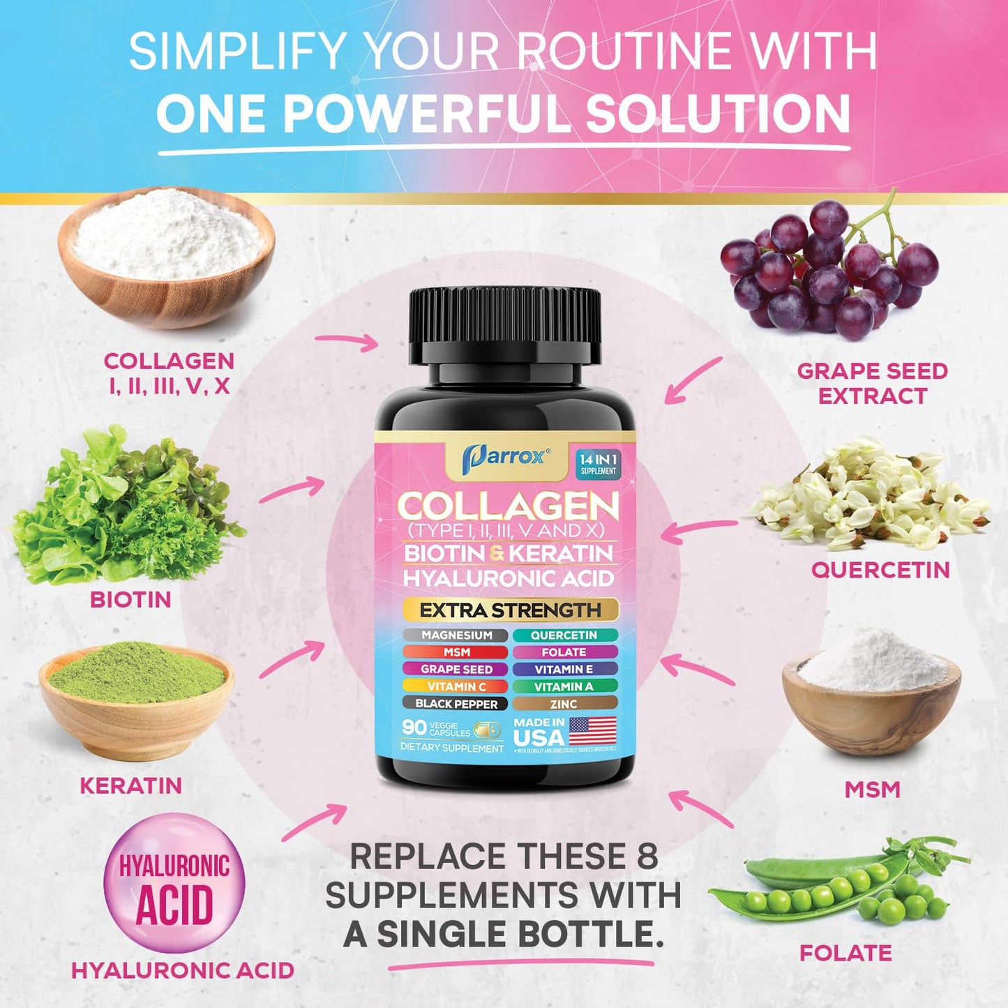 Parrox 14-in-1 Collagen 3-Pack with Biotin & Hyaluronic Acid