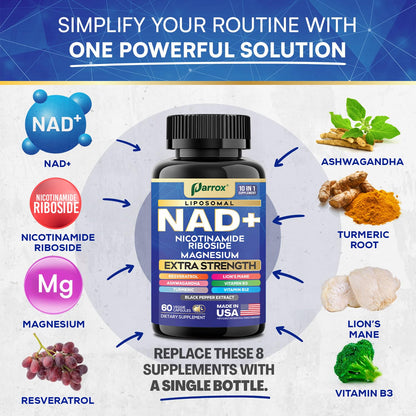Parrox NAD+ 10-in-1 Supplement with Liposomal NAD+ - 2-Pack