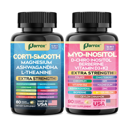 Parrox Cortisol & Myo-Inositol Bundle – 13-in-1 Cortisol Support + 16-in-1 Myo-Inositol, 150 Capsules