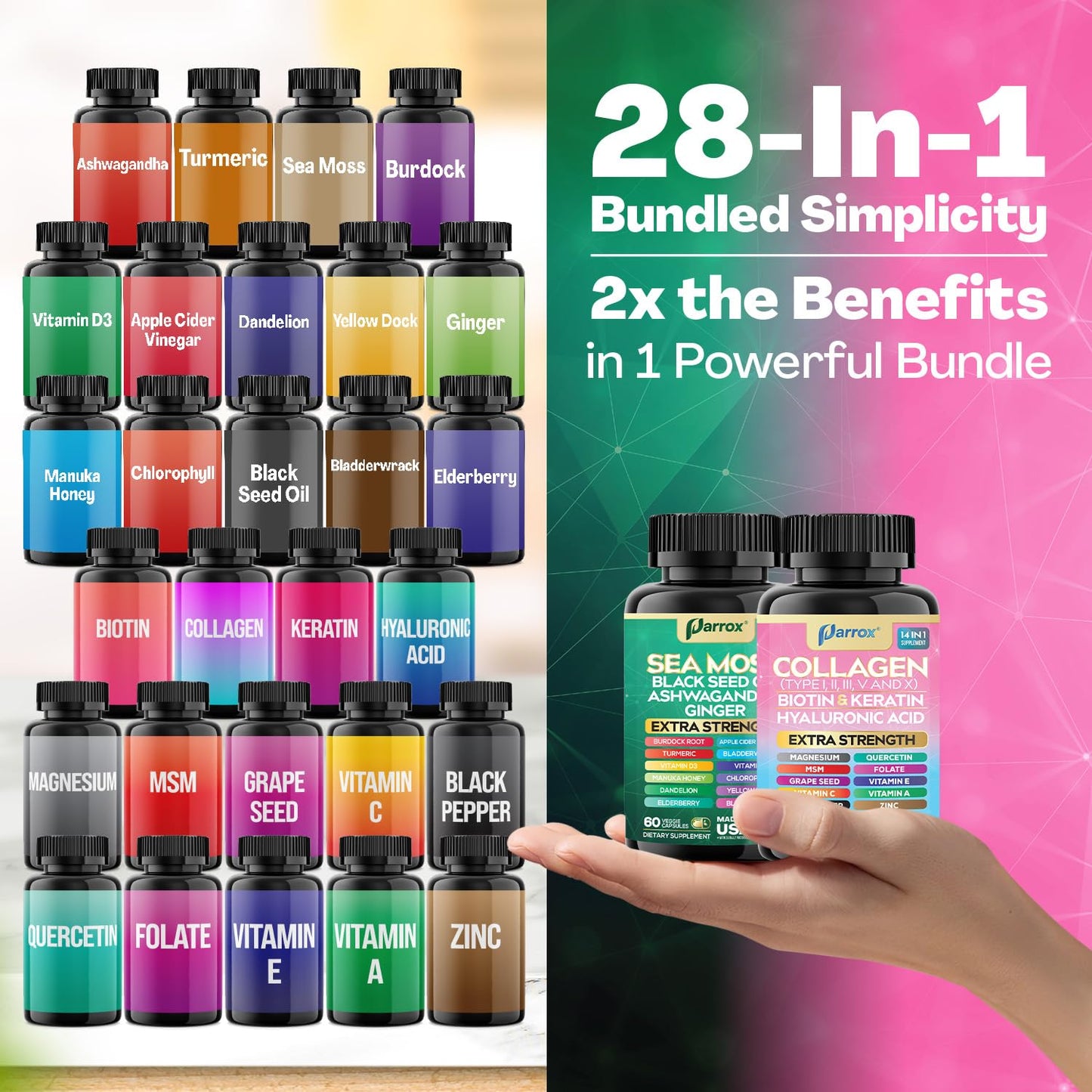 Parrox Radiant Wellness Bundle – Sea Moss, Collagen, Turmeric, Biotin & More