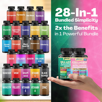 Parrox Radiant Wellness Bundle – Sea Moss, Collagen, Turmeric, Biotin & More