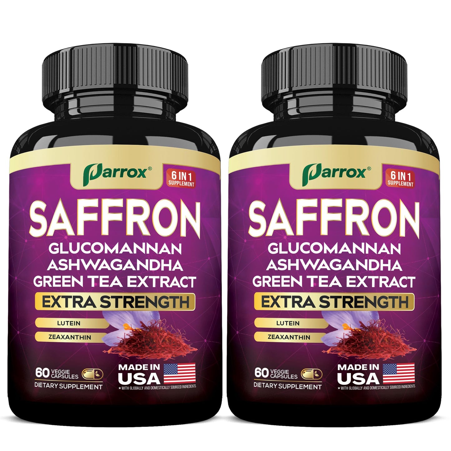 Parrox Saffron Supplement with Glucomannan & Ashwagandha – 4 Month Supply