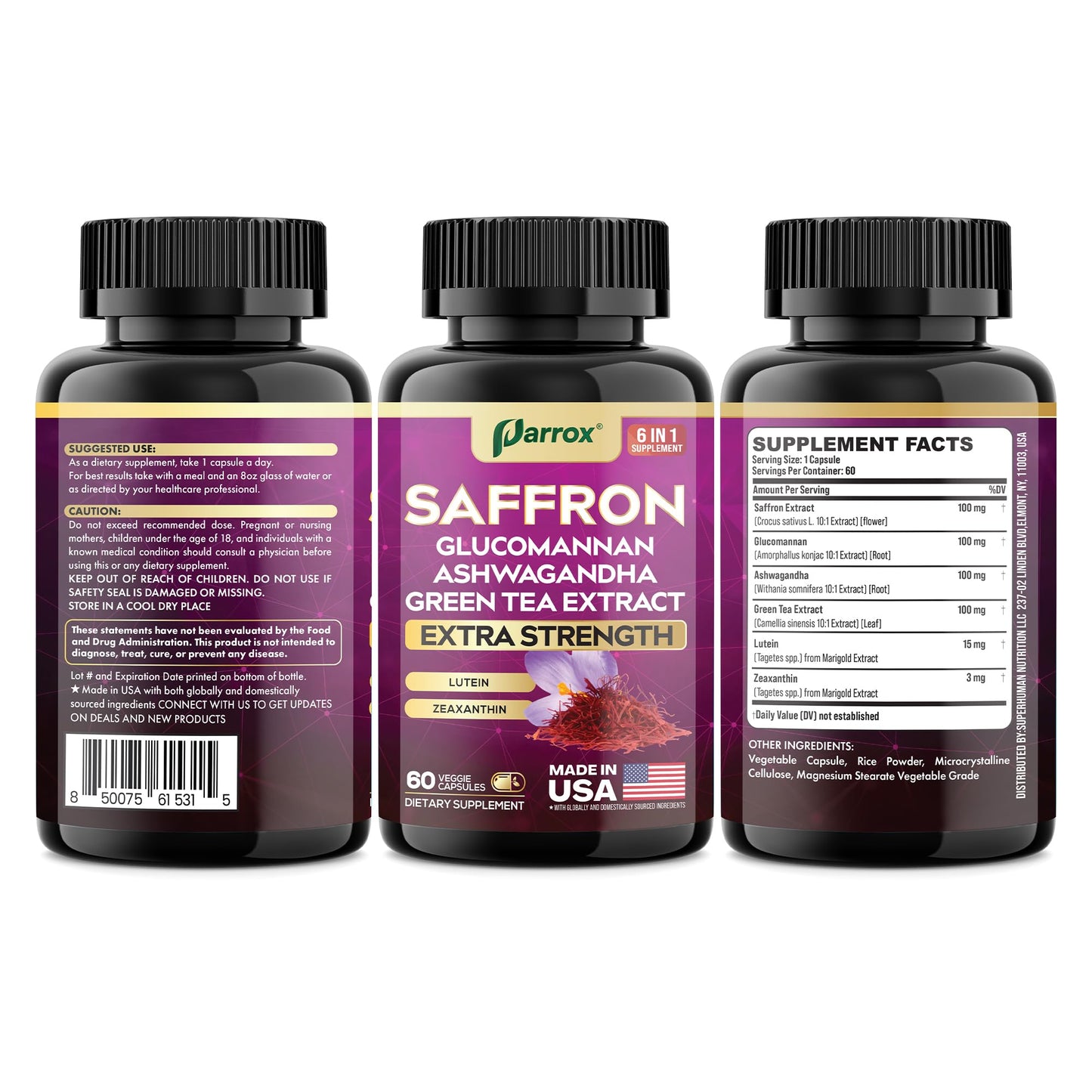 Parrox Saffron Supplement 6-Month Supply (3-Pack) – Vision Support & Daily Wellness
