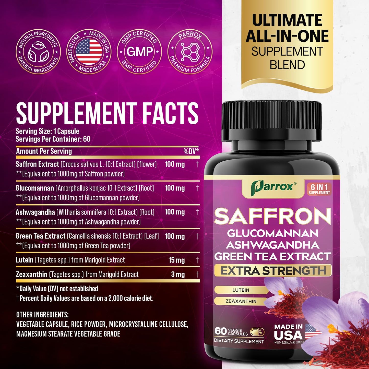 Parrox Saffron Supplement 6-Month Supply (3-Pack) – Vision Support & Daily Wellness