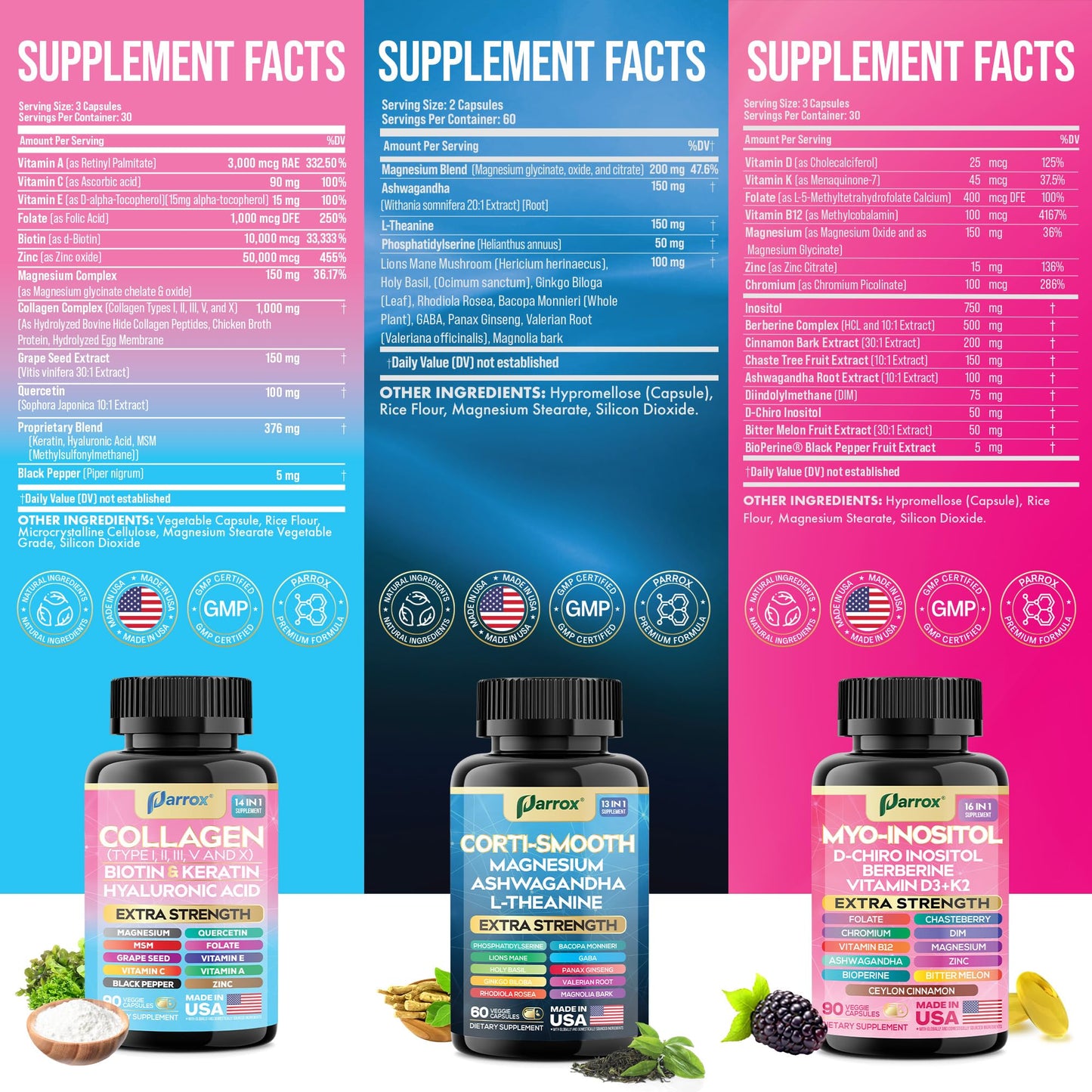 Parrox She Shines Set – Collagen Peptides, Cortisol Support & Inositol Bundle