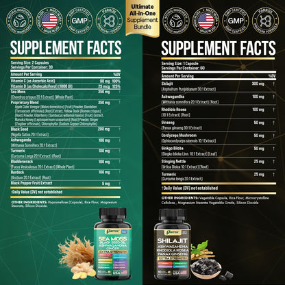 Parrox Dynamic Vitality Bundle (2 Pack) – Shilajit, Sea Moss 350mg & 22 Plant-Based Ingredients