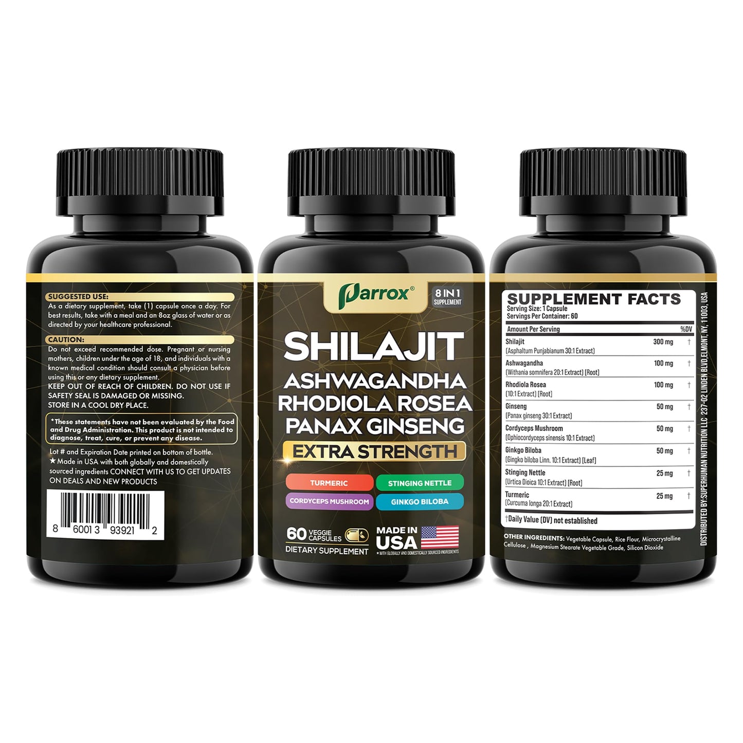 Parrox Shilajit 8-in-1 Supplement – 180 Caps | Shilajit, Ginseng, Ashwagandha, Rhodiola, Turmeric