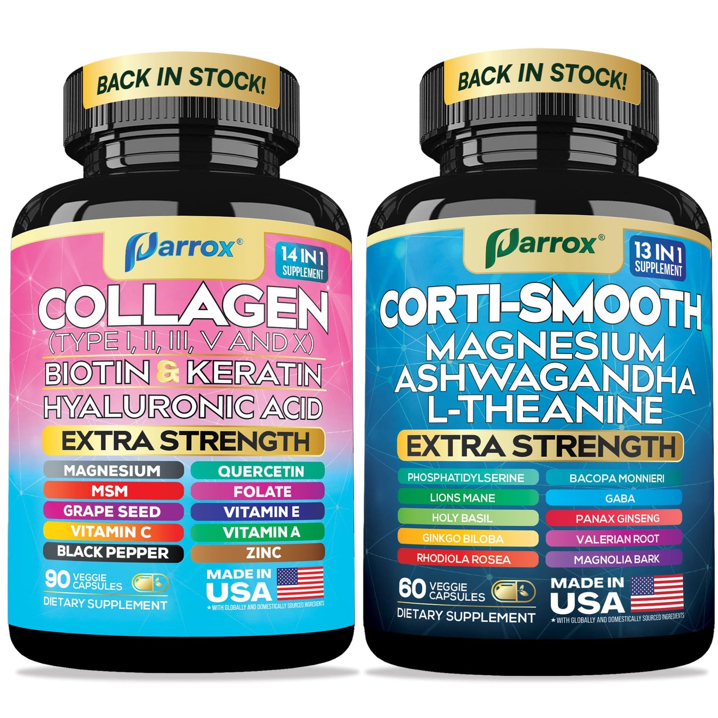 Parrox Shining Serenity Set – Cortisol Support & Collagen Duo with Ashwagandha, L-Theanine, Magnesium, and More