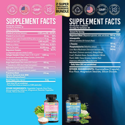 Parrox Shining Serenity Set – Cortisol Support & Collagen Duo with Ashwagandha, L-Theanine, Magnesium, and More