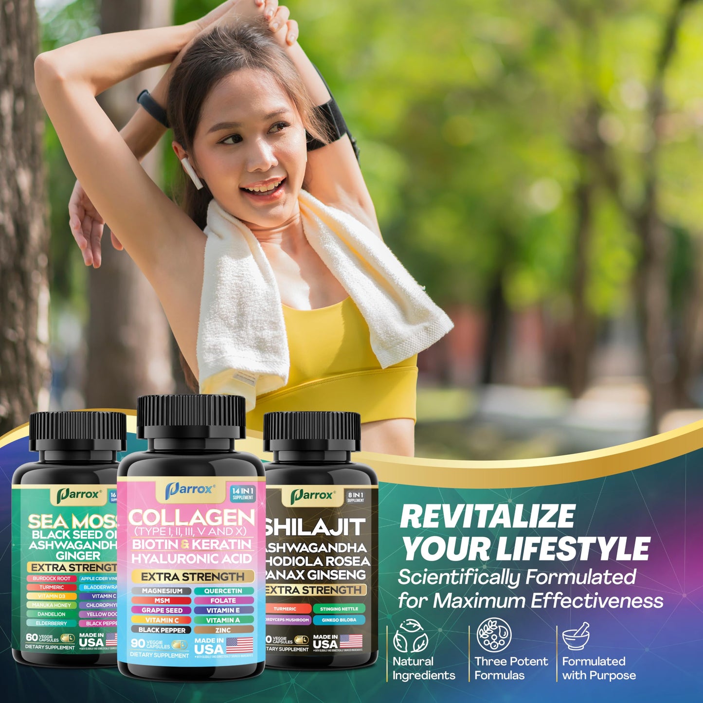 Parrox Ultimate Wellness Trio – Sea Moss, Black Seed Oil & Collagen | 3-in-1 Capsule Bundle