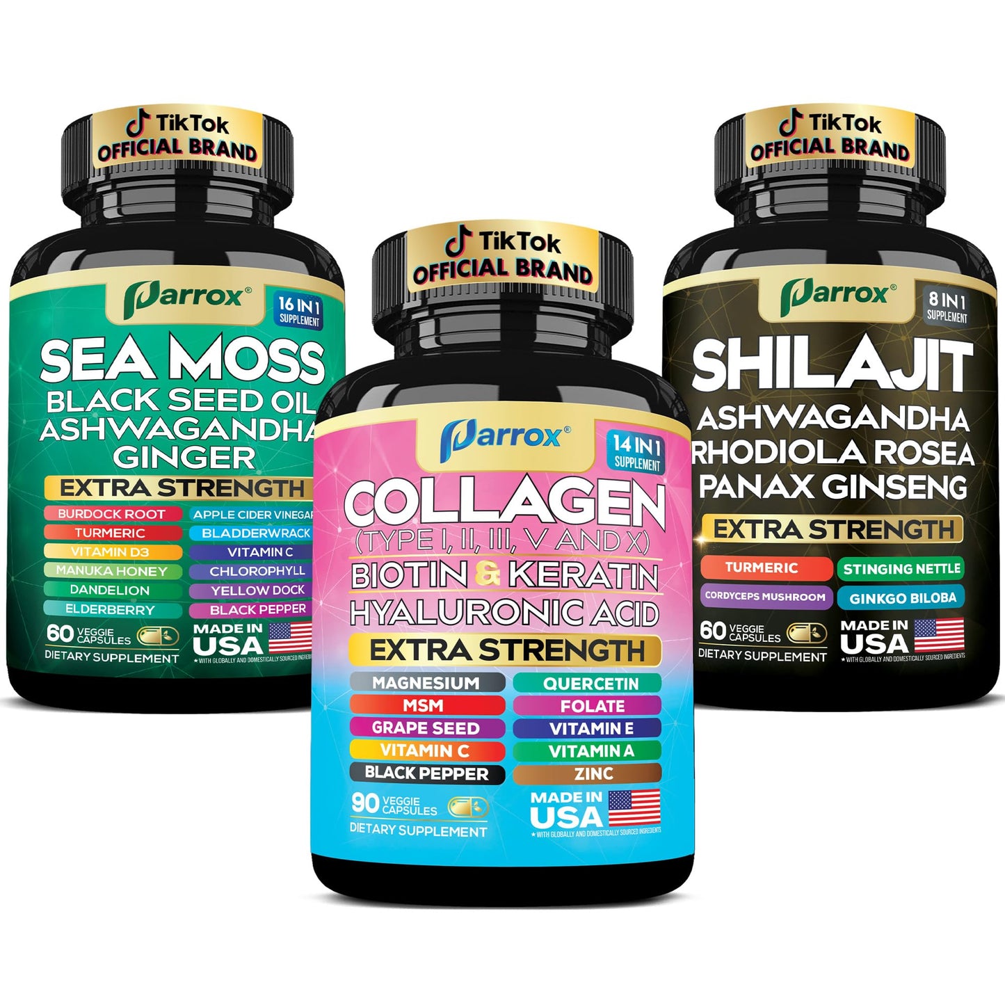 Parrox Ultimate Wellness Trio – Sea Moss, Black Seed Oil & Collagen | 3-in-1 Capsule Bundle