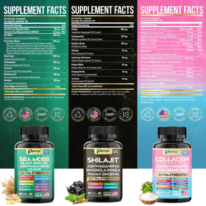 Parrox Ultimate Wellness Trio – Sea Moss, Black Seed Oil & Collagen | 3-in-1 Capsule Bundle