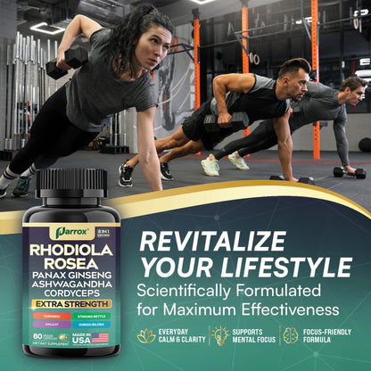 Parrox Rhodiola Rosea 8-in-1 Adaptogen Blend – 2 Pack | Panax Ginseng, Ashwagandha, Cordyceps, Turmeric