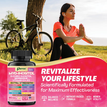Parrox Myo-Inositol 16-in-1 Supplement – 2 Pack with D-Chiro Inositol, Berberine, D3 + K2