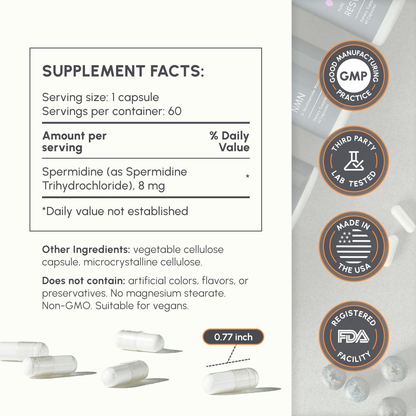partiQlar Spermidine Supplement – 99% Purity, 8 mg per Capsule, 60 Capsules – Made in USA