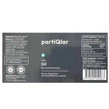 partiQlar Nicotinamide Riboside (NR) 500mg – NR Supplement for Cellular Health, Energy & Metabolism Support – 2-Month Supply (60 Capsules)