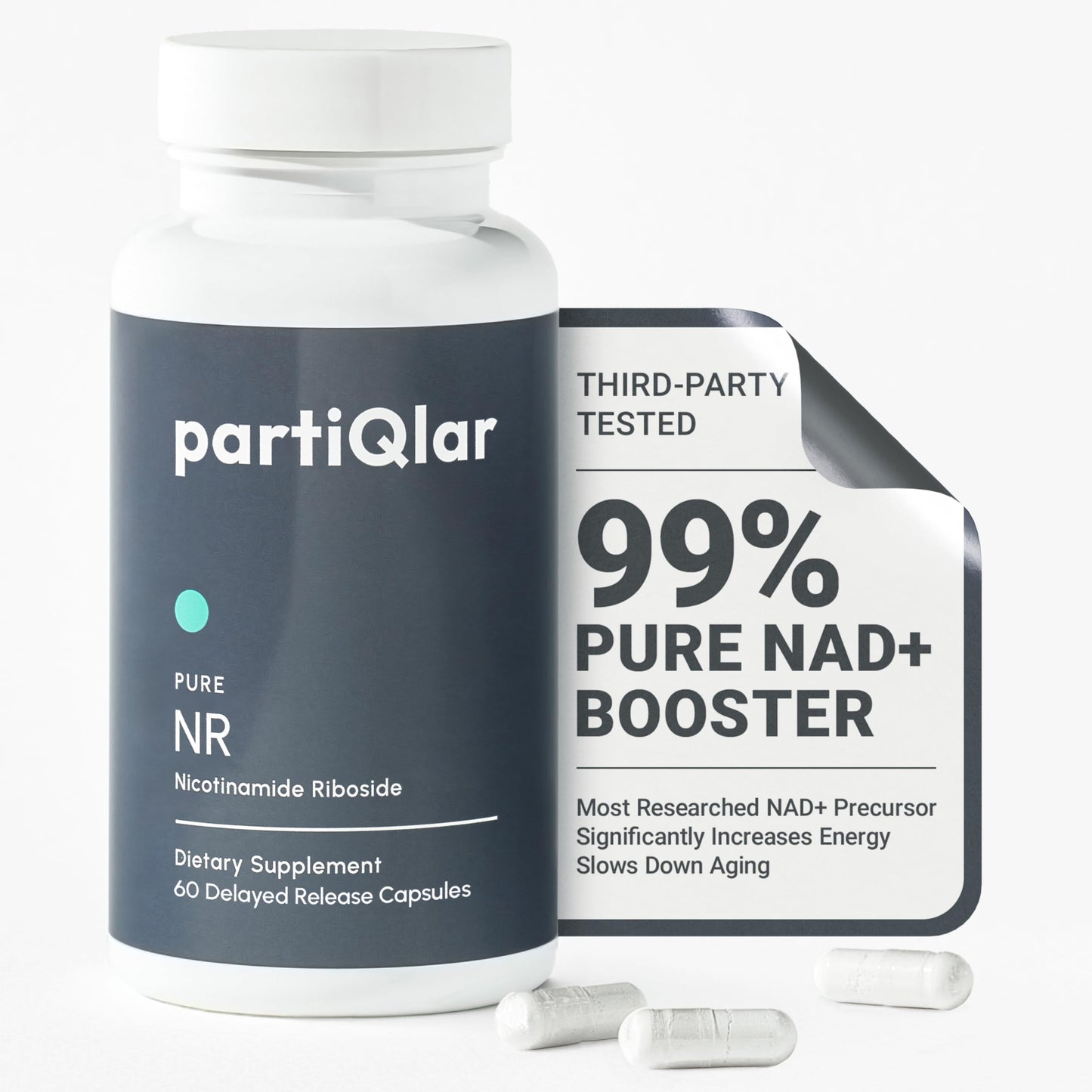 partiQlar Nicotinamide Riboside (NR) 500mg – NR Supplement for Cellular Health, Energy & Metabolism Support – 2-Month Supply (60 Capsules)