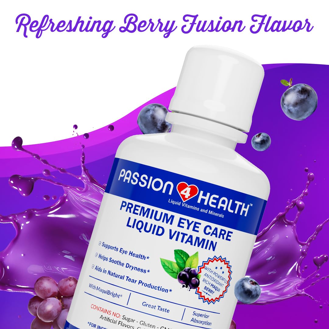 Passion 4 Health Liquid Eye Vitamins – Maqui Berry Eye Care (Gluten-Free, Non-GMO, No Sugar) – Made in USA