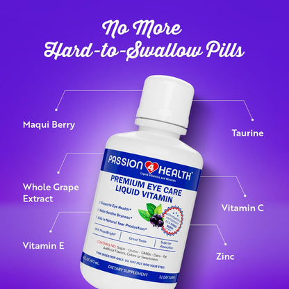 Passion 4 Health Liquid Eye Vitamins – Maqui Berry Eye Care (Gluten-Free, Non-GMO, No Sugar) – Made in USA