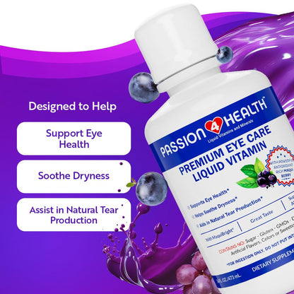 Passion 4 Health Liquid Eye Vitamins – Maqui Berry Eye Care (Gluten-Free, Non-GMO, No Sugar) – Made in USA