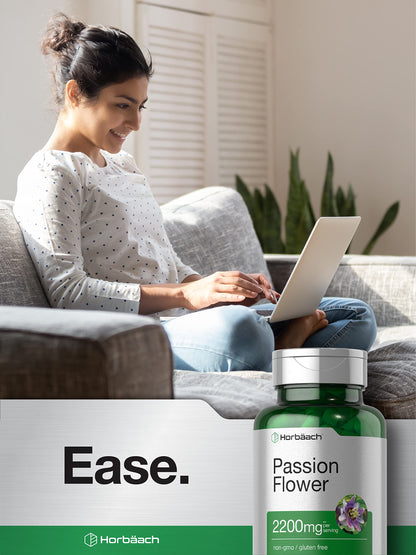 Horbäach Passion Flower Capsules - 2200mg, 90 Count, Non-GMO & Gluten Free