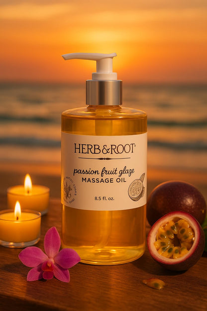 Passion Fruit Glaze Massage Oil, 8.5 oz | Tropical Maracuja Body Oil with Coconut & Sweet Almond Oils | Non-Sticky, Lightweight, Moisturizing Massage Oil & Gift