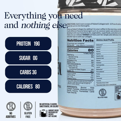 NAKED Chocolate Collagen Peptides Powder – 24 Servings, 20 oz, Grass-Fed, Paleo & Keto Friendly, Non-GMO, Gluten Free