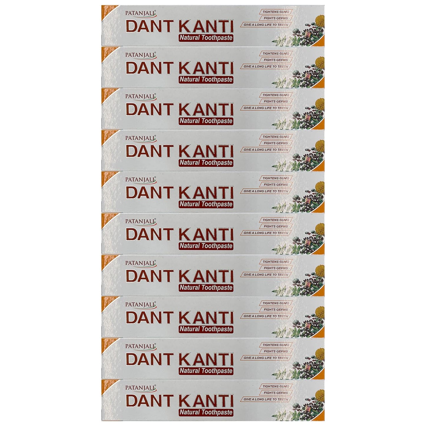 Patanjali Dant Kanti Natural Toothpaste 100gm / 3.38 fl oz – Pack of 10 | Herbal Toothpaste