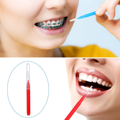 Patelai 100 Pieces Interdental Brushes – Braces Brush for Cleaner Teeth (Blue, Red, Suitable Size)