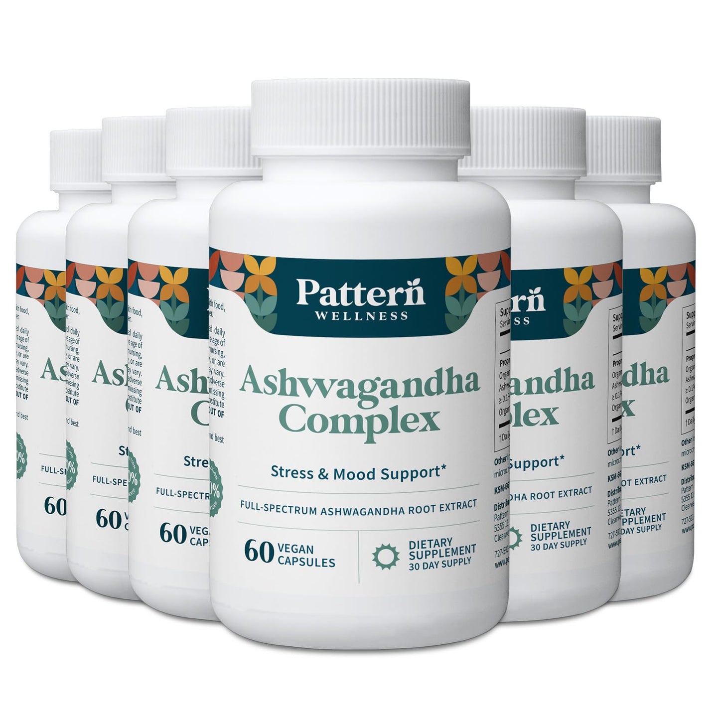 Pattern Wellness Ashwagandha Complex - Organic KSM-66 & Black Pepper - Stress Response & Energy Balance - 360 Vegan Capsules