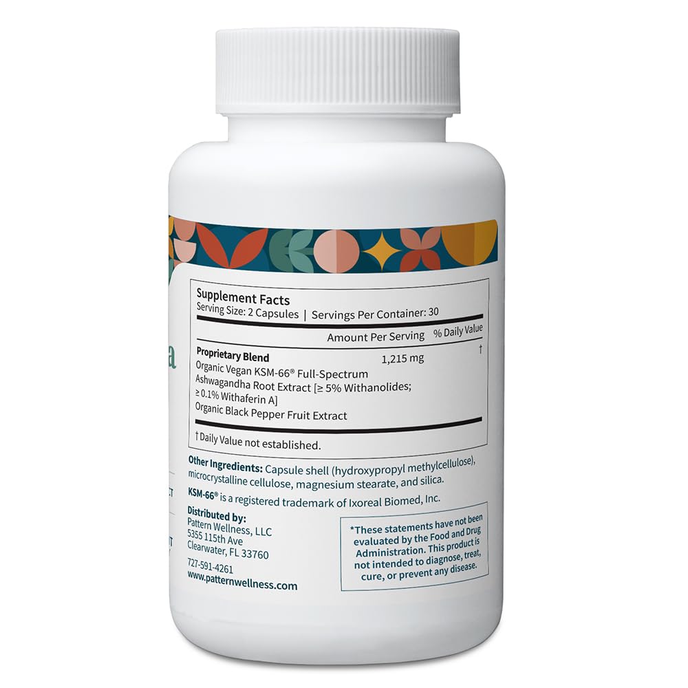 Pattern Wellness Ashwagandha Complex – Organic KSM-66 & Black Pepper for Stress & Energy
