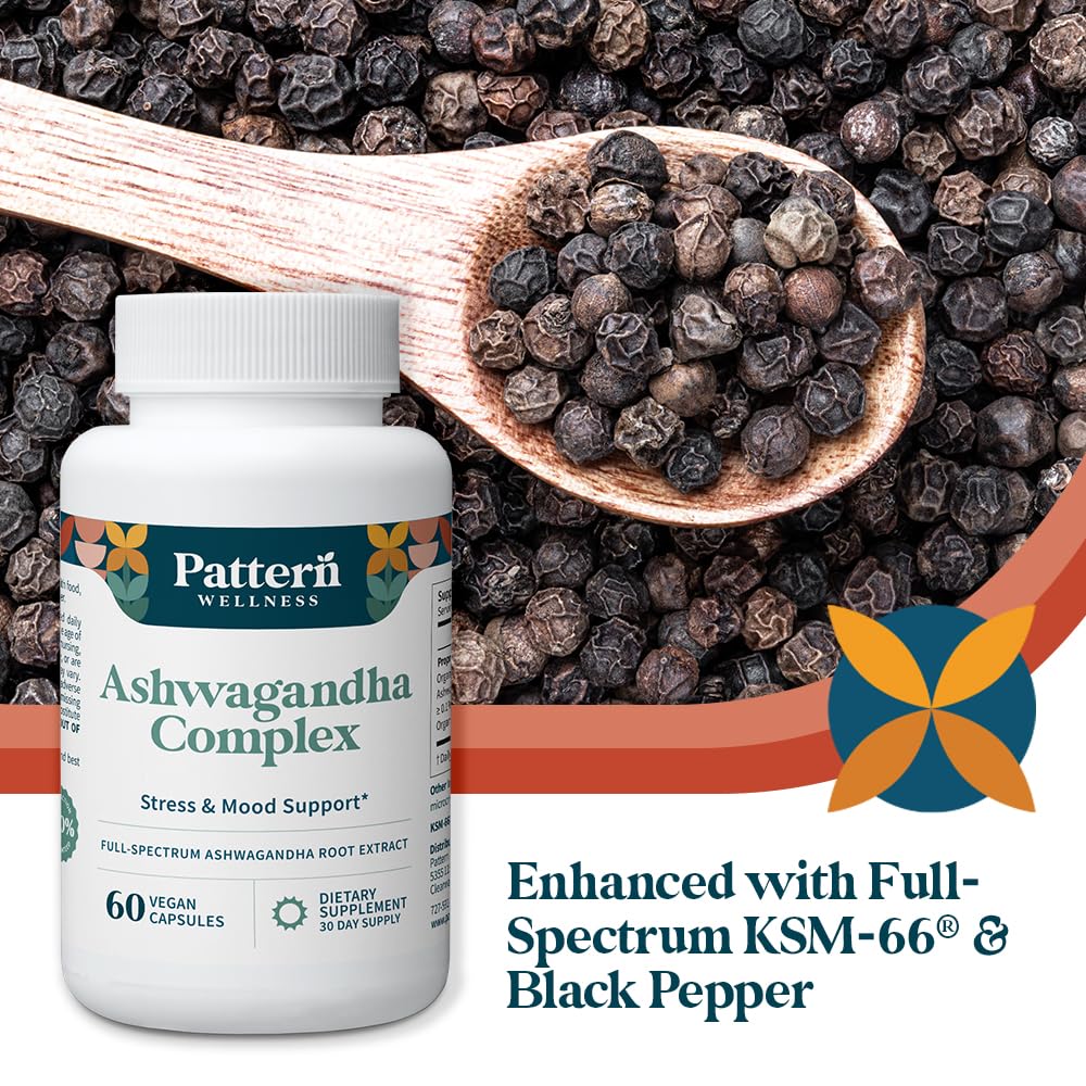 Pattern Wellness Ashwagandha Complex – Organic KSM-66 & Black Pepper for Stress & Energy