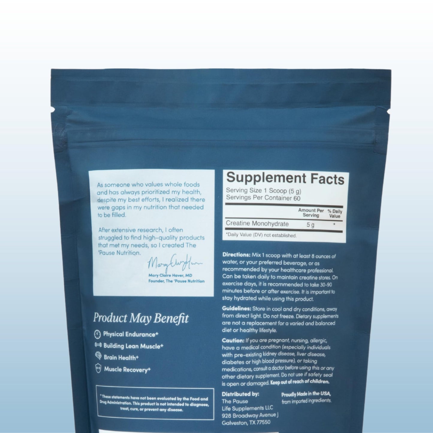 Pause Life Creatine Powder – Unflavored, 5g Creatine Monohydrate per Serving, Gluten Free & Vegan, 11 oz