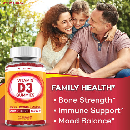 PAYÉ Vitamin D Gummies D3 10,000 IU per Serving | 70 Count | Supports Bone, Immune, Muscle Health | Vegetarian Friendly