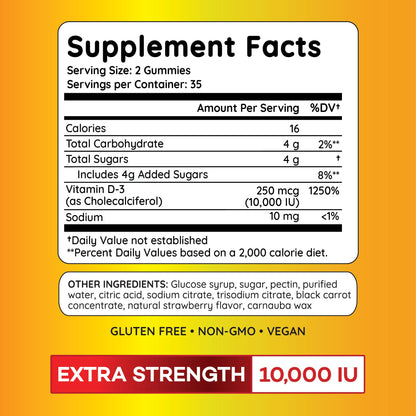 PAYÉ Vitamin D Gummies D3 10,000 IU per Serving | 70 Count | Supports Bone, Immune, Muscle Health | Vegetarian Friendly