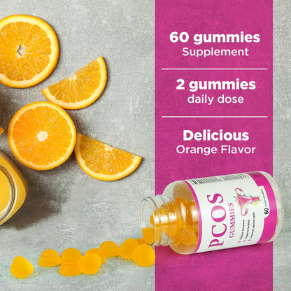 PCOS Gummies - 60-Count Vegan Orange Flavor for Hormonal Balance