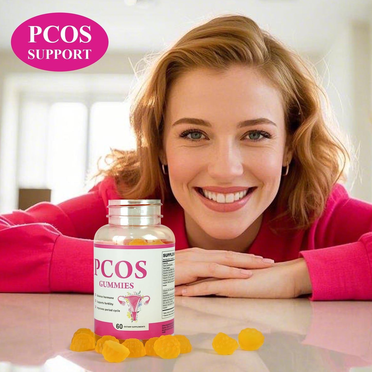 PCOS Gummies - 60-Count Vegan Orange Flavor for Hormonal Balance