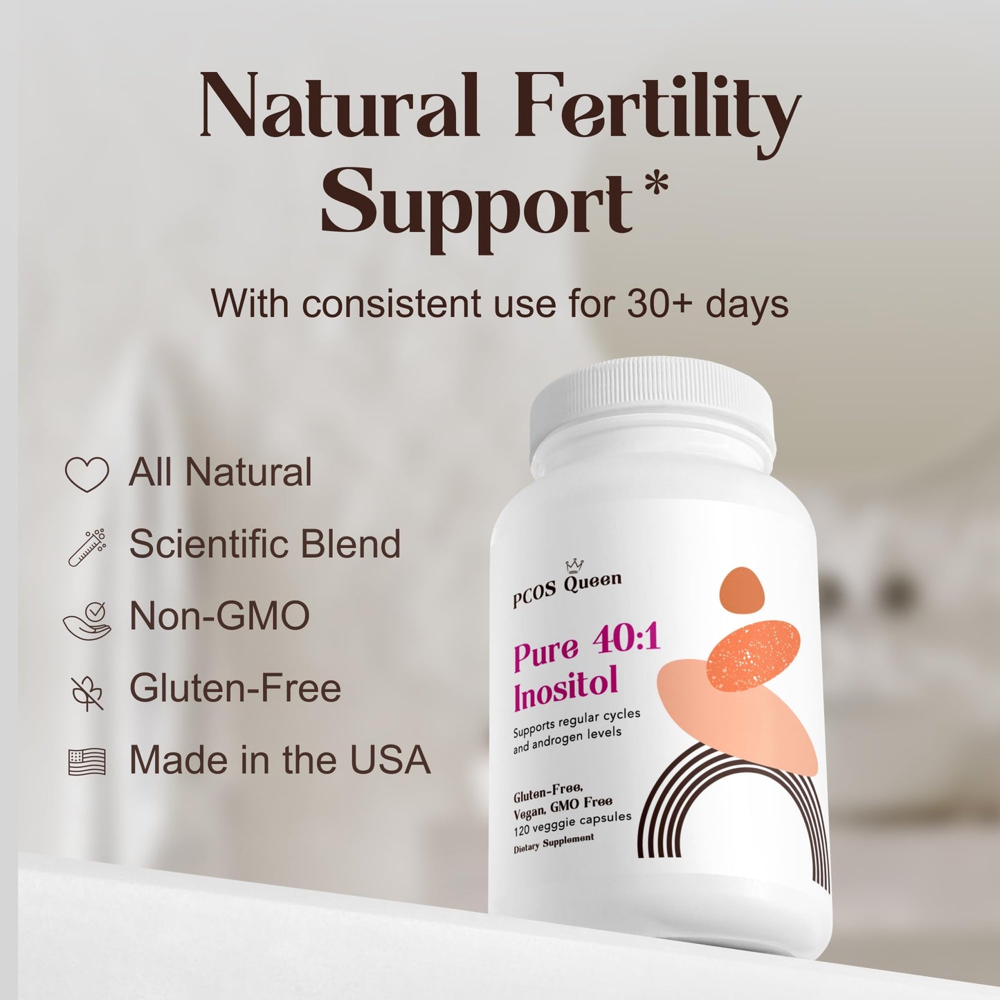 PCOS Queen Pure 40:1 Inositol – Myo & D-Chiro Inositol for Fertility, Skin & Cycle Health | 3 Bottles