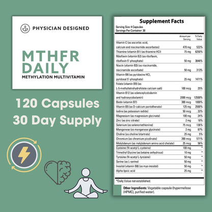 PD VARS MTHFR Daily Multivitamin | Methylated B-Complex for Energy, Mood & Heart | 120 Capsules