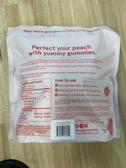 Peach Perfect Creatine Monohydrate Gummies for Women | 5g Creatine, Biotin 5000mcg & Vitamin B12 1000mcg | Vegan, Gluten-Free, Non-GMO | Tropical Punch, 30 Servings