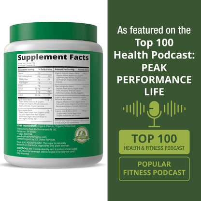 Peak Performance Organic Greens Powder | 25+ Organic Ingredients for Energy & Athletic Performance | Vegan & Keto
