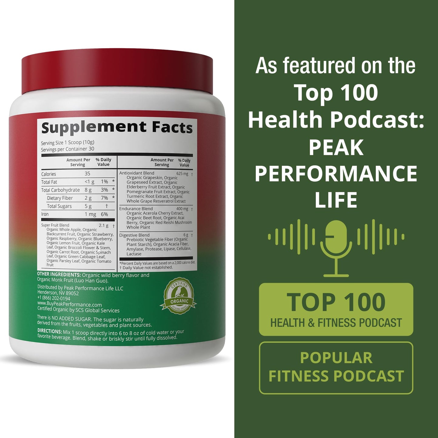 Peak Performance Organic Reds Superfood Powder – 25+ Organic Ingredients & Polyphenols