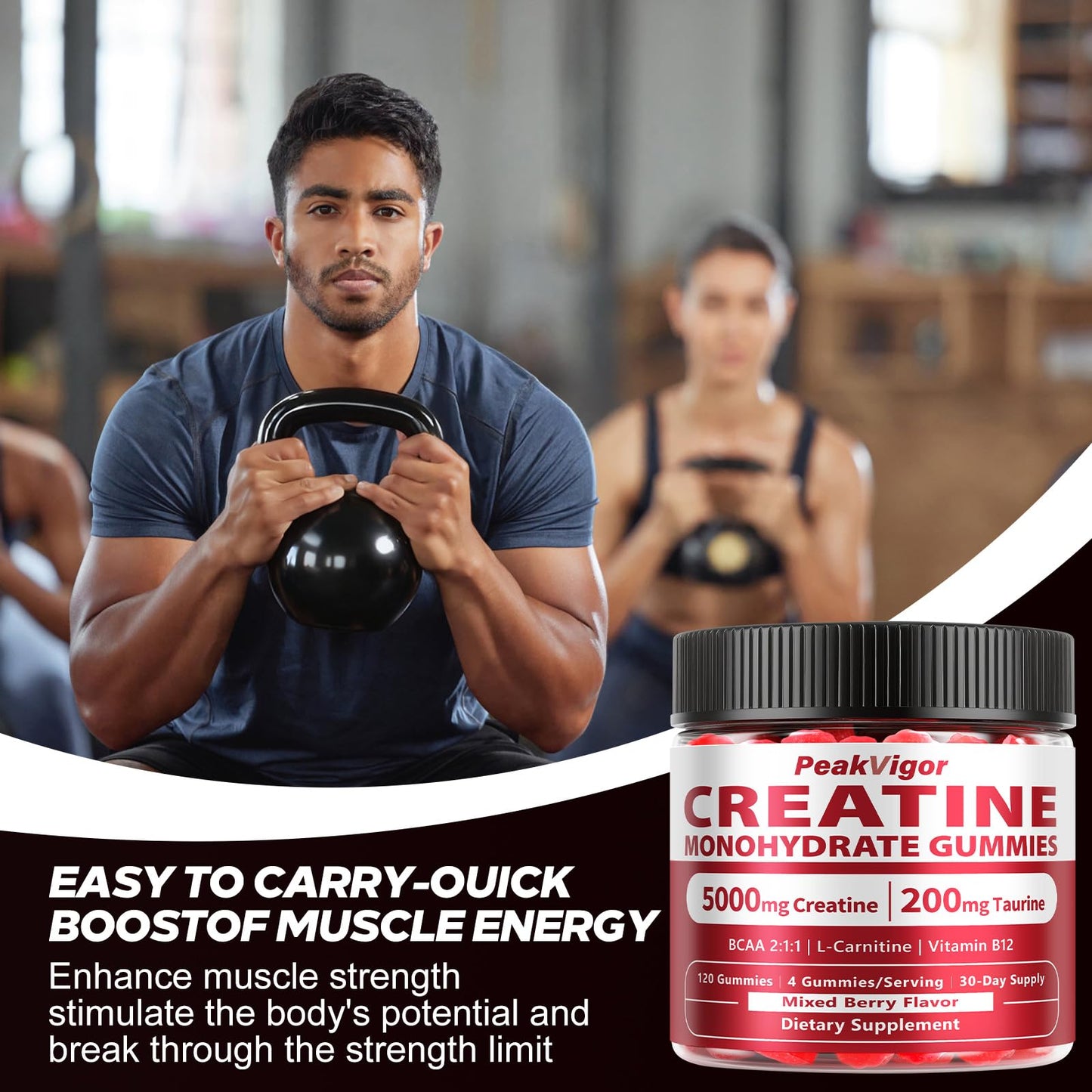 PeakVigor Organics Creatine Gummies 5000mg for Women & Men – Vegan, Sugar-Free, 120 Gummies