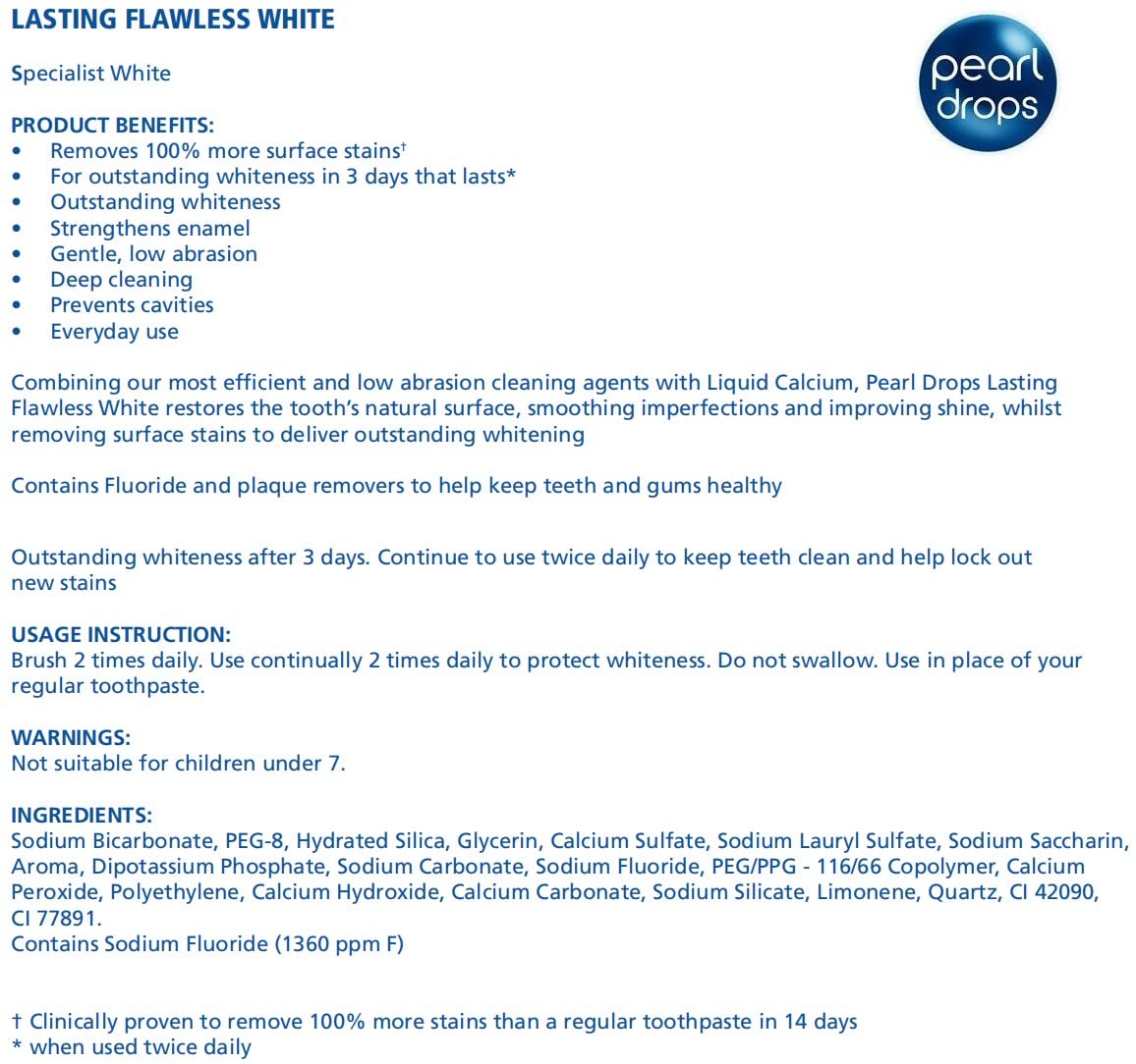 Pearl Drops Lasting Flawless White Toothpolish 75ml – Whitening & Stain Prevention