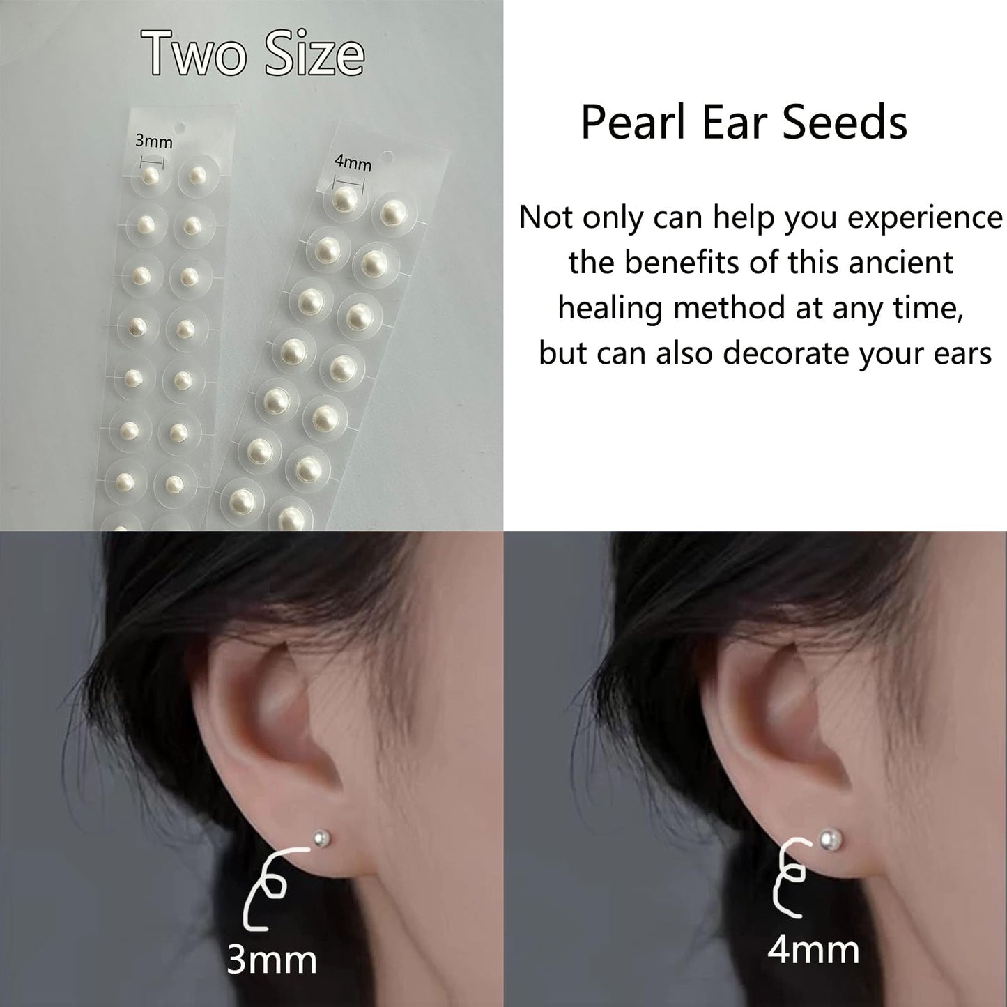 Pearl Ear Seeds Acupuncture Kit - Acupressure Ear Seeds with Probe, Chinese & English Guidance (3MM)