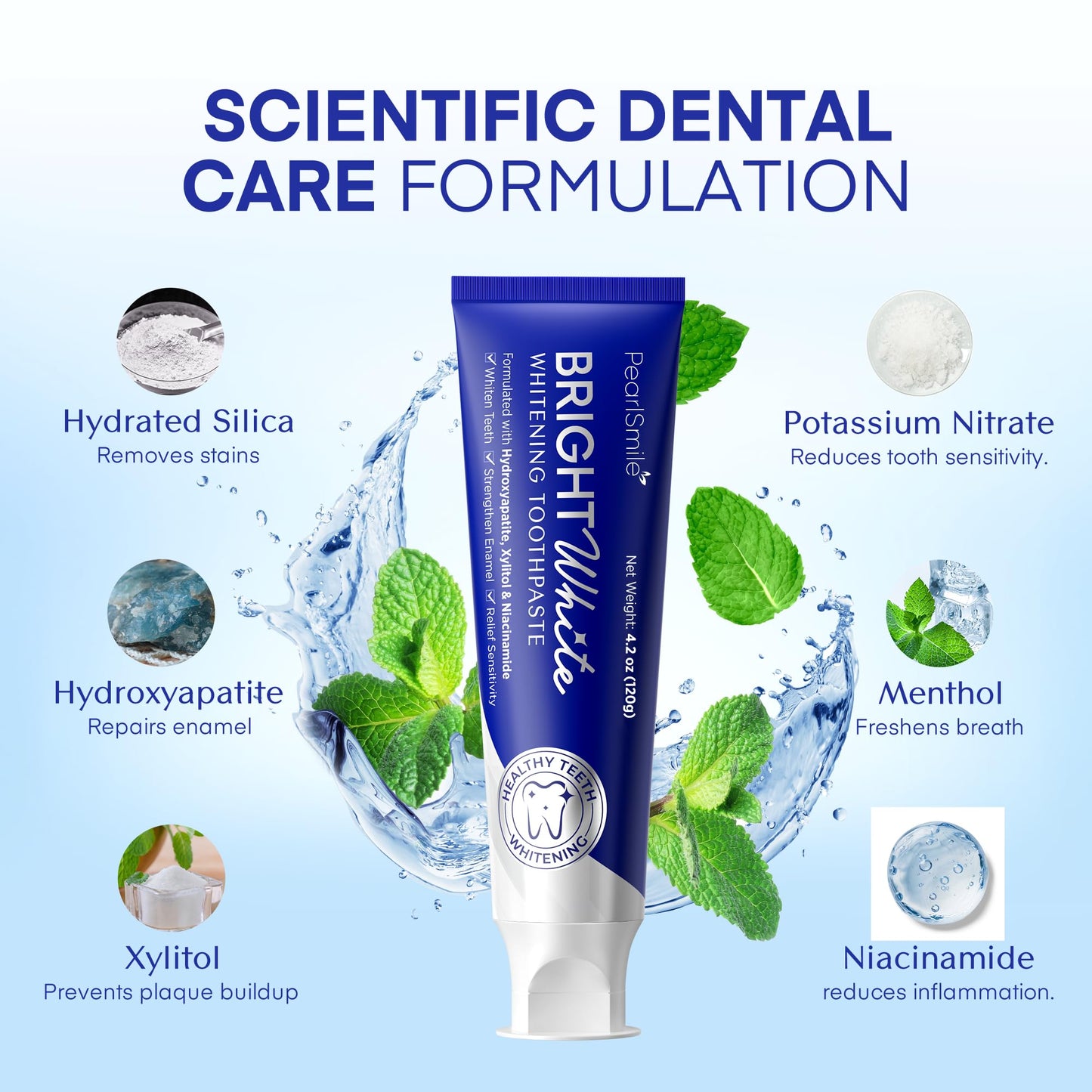 PearlSmile Niacinamide 5% + Nano-Hydroxyapatite 10% Whitening Toothpaste – Fluoride-Free, 4.2oz